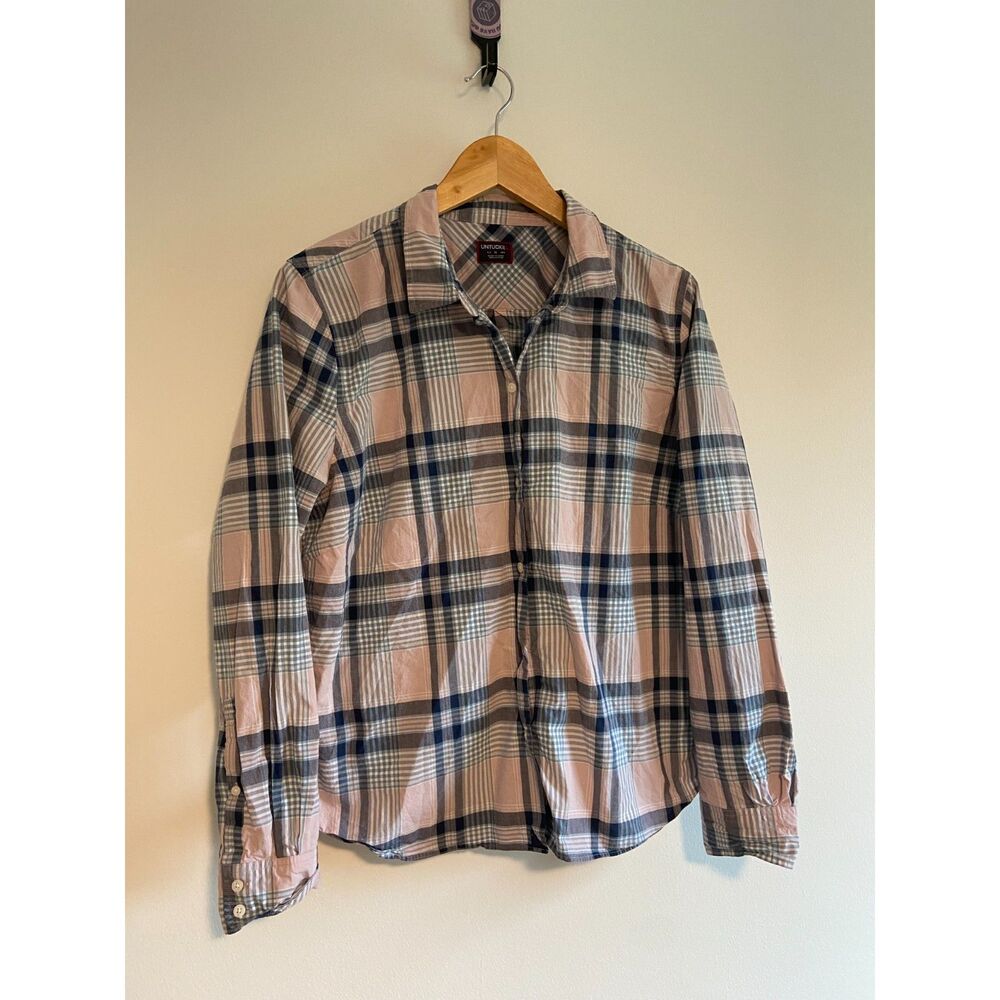 UNTUCKit Blouse Shirt Top Womens 14 Button-Up Plaid Pink Blue "Grumello"